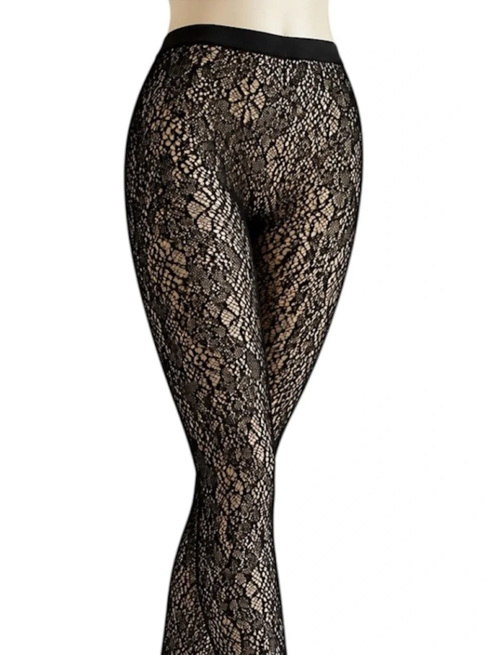 Nordstrom Black Lace Fishnet Hosiery Tights Italy A/B NEW Anniversary NOS